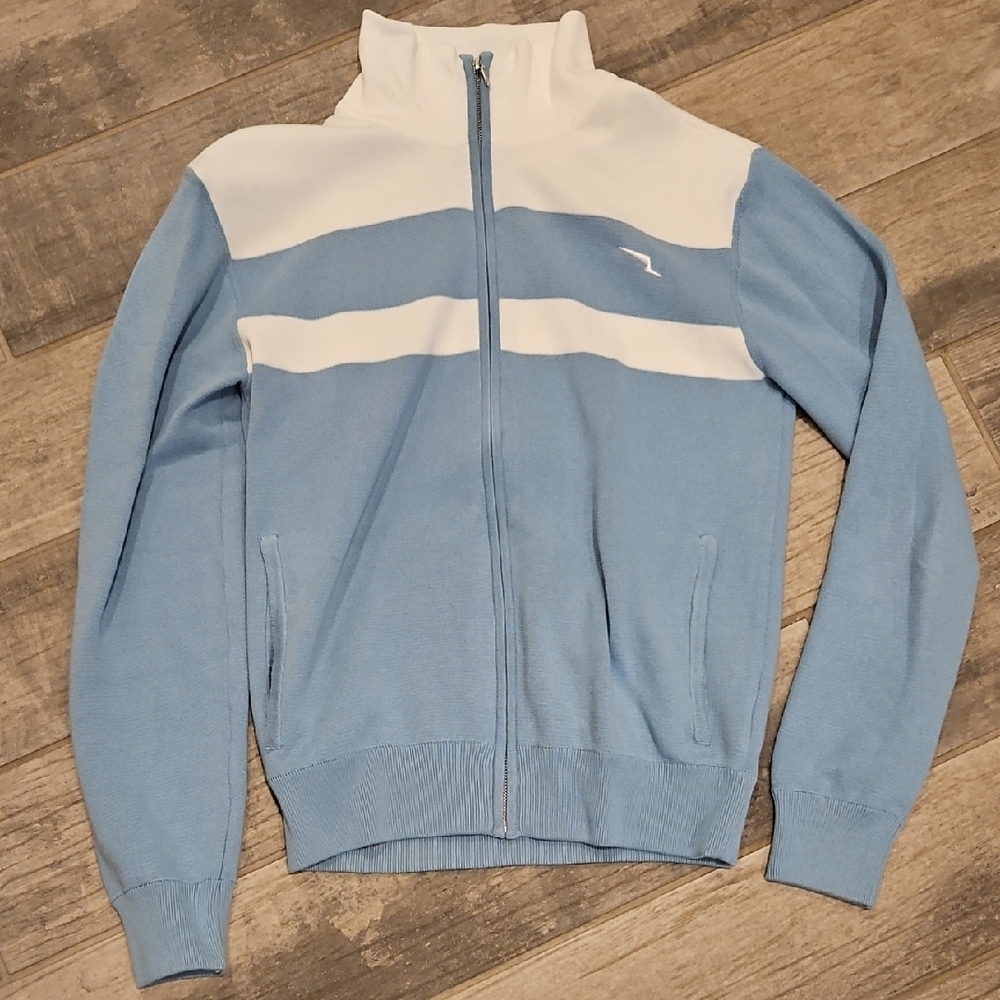 Blue and White Zip-Up Jacket